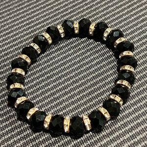 7” Black stretch faceted bead bracelet stackable beads. NWOT  STOCKING STUFFER!